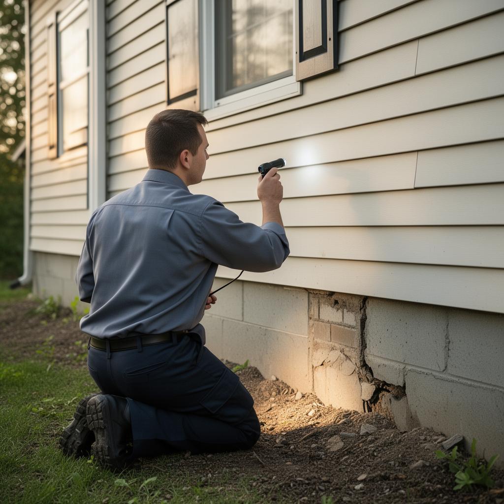 Chaney Pest Elimination technician inspecting a home foundation